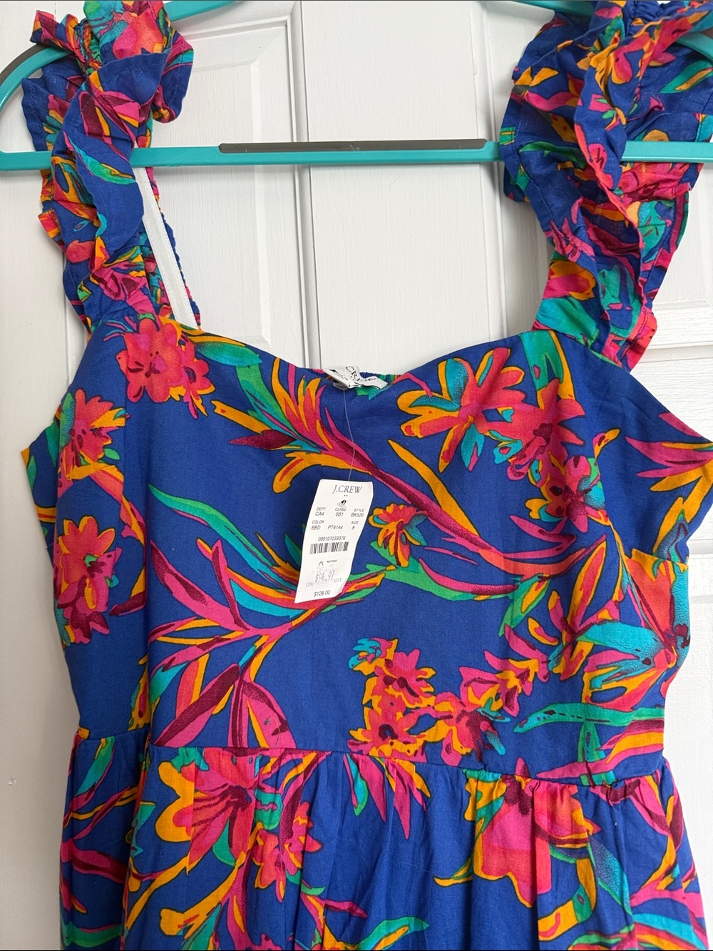 J. Crew Bright Blue Floral Dress NWT Size 8 - Picture 3 of 7